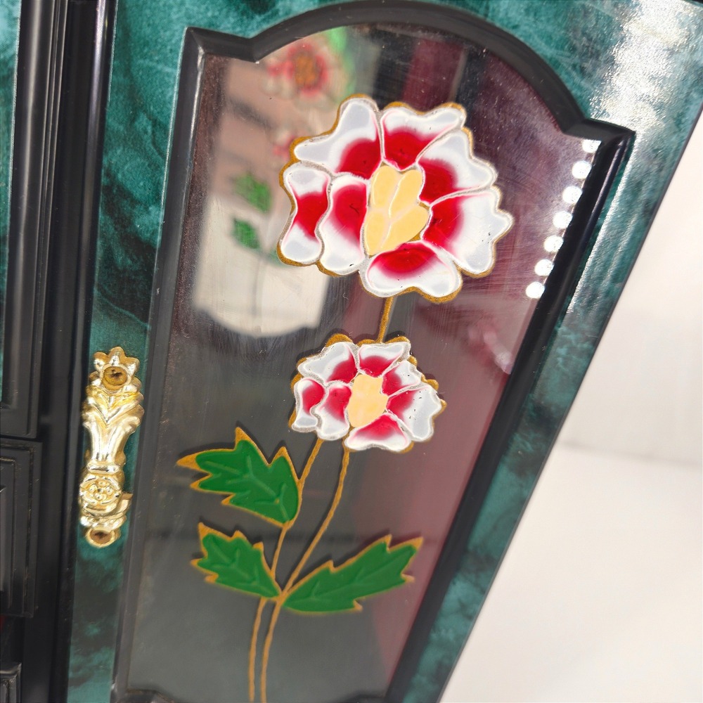 Vintage Eleco Musical Jewelry Box Quartz Clock Dancing Ballerina Floral Green - Picture 3 of 16